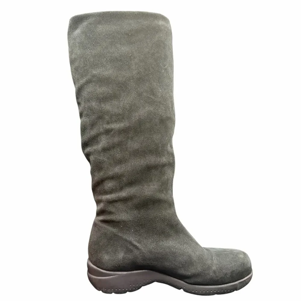 La Canadienne Black Suede Slouch Knee High Boots 6.5W Faux Fur Lined wide width